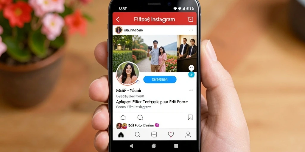 Antarmuka pengguna 555F dengan berbagai pilihan filter Instagram yang menarik.