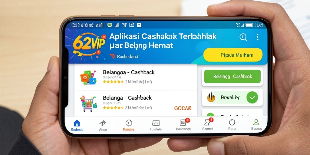 Antarmuka aplikasi 62VIP yang ramah pengguna untuk proses cashback yang mudah.